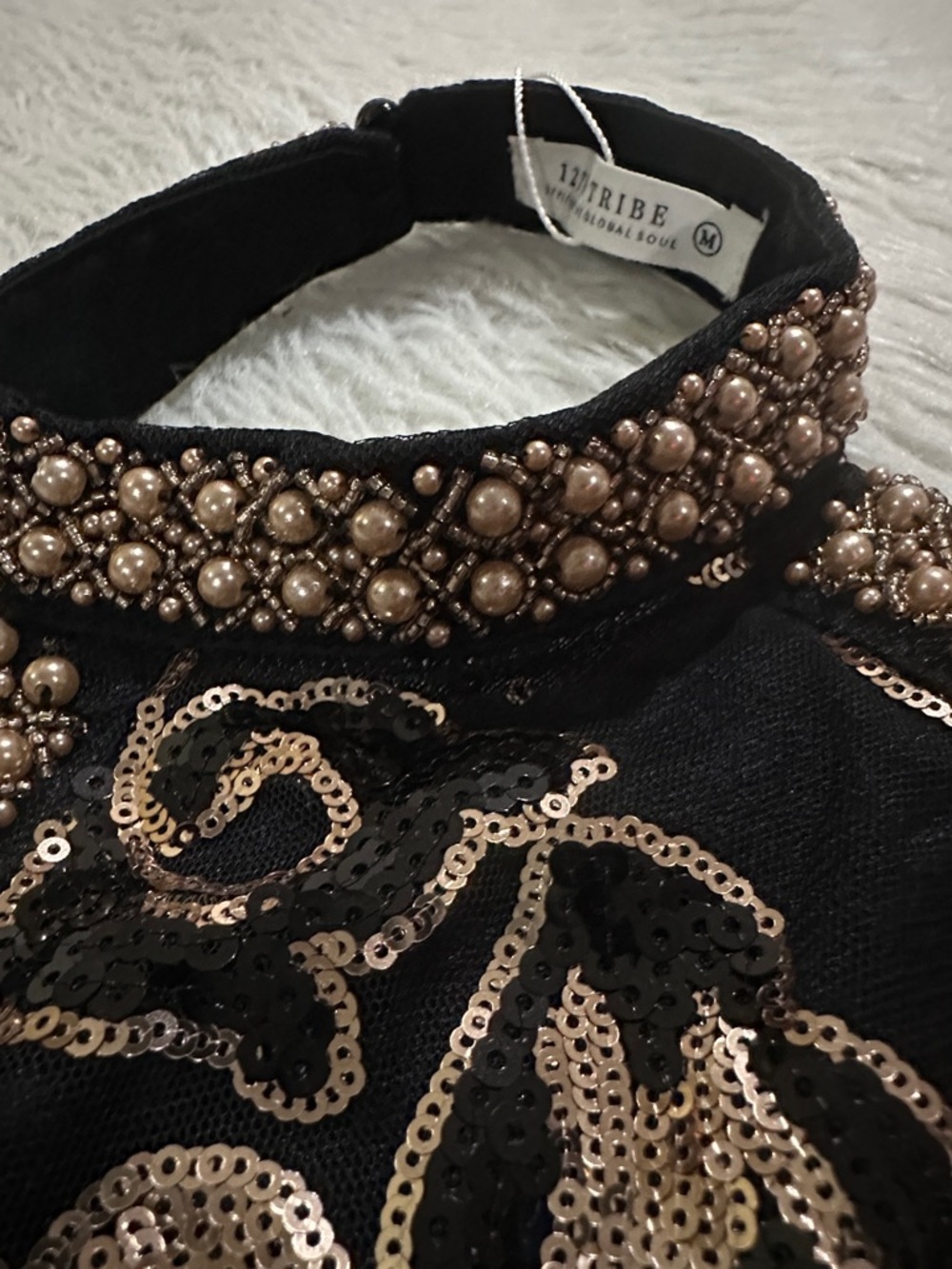 12th Tribe Black and Gold Embellished Halter Fringe Dress - Picture 6 of 10